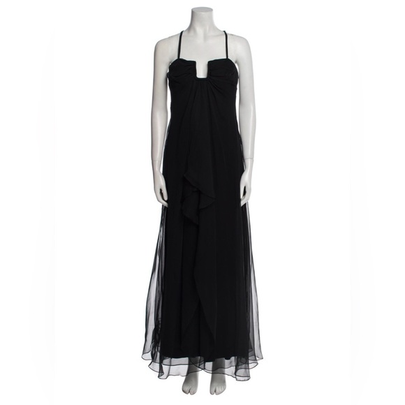 ESTEVEZ Square Neckline Sleeveless Black Chiffon Maxi Gown Long Dress Size 8 - Picture 1 of 10